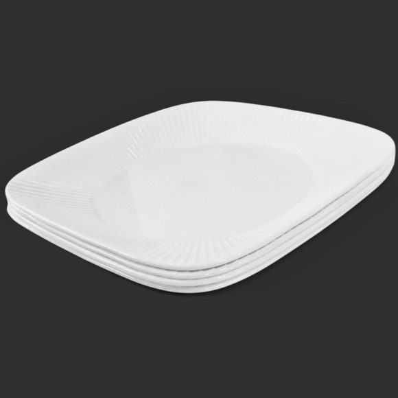 Corelle Ultra White Dinner Plates Ribbed Rim Square 10.25” Set Of 4 - Picture 1 of 4